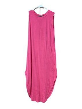 Hot Pink Sleeveless Maxi Dress Curved Hem Casual Summer Tank Dress L